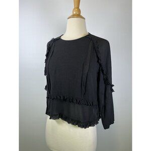 BIMBA Y LOLA Black Sheer Tiered Ruffle Blouse Top Small Preppy Designer Fairy